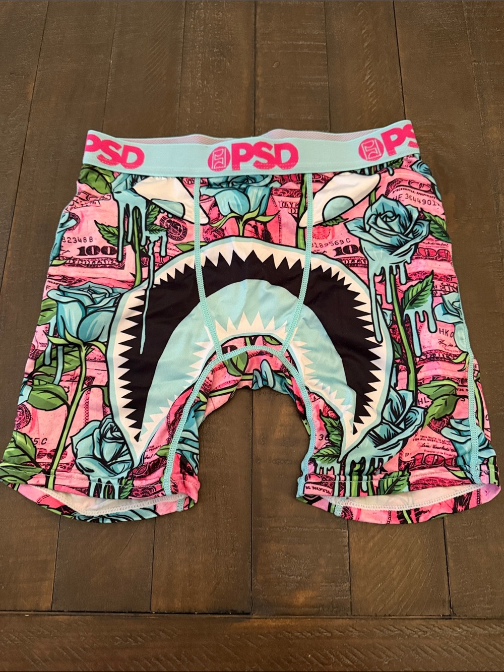 PSD Kids Pink & Teal War Face Shark-Print Boxer Briefs